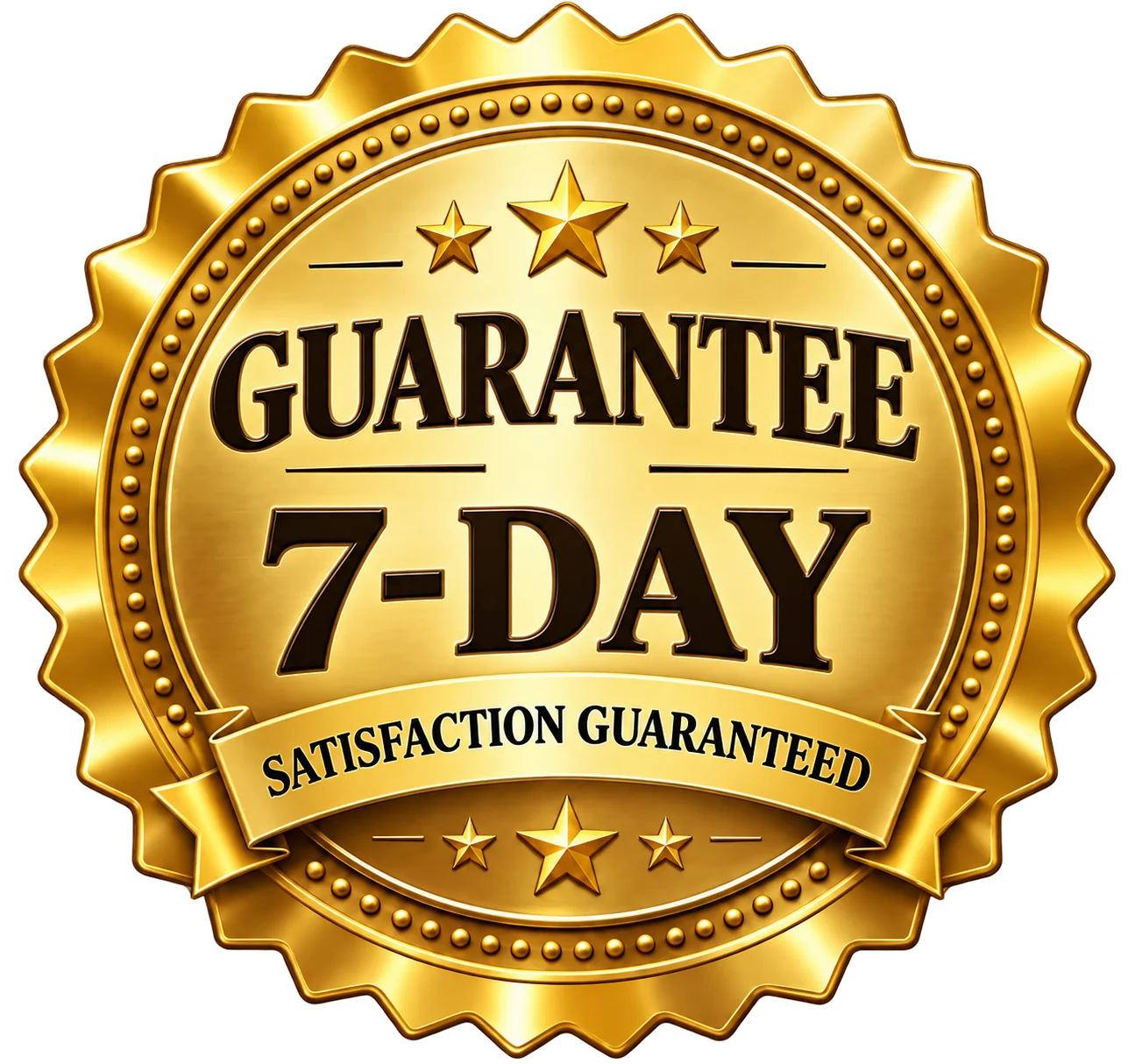 Gold seven-day guarantee and satisfaction guarantee seal